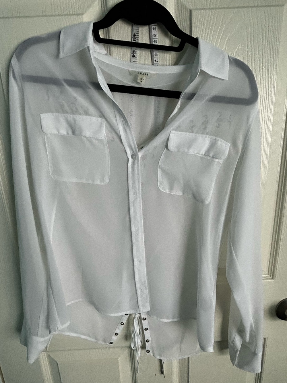Guess Eva blouse women’s white sheer lace up size medium